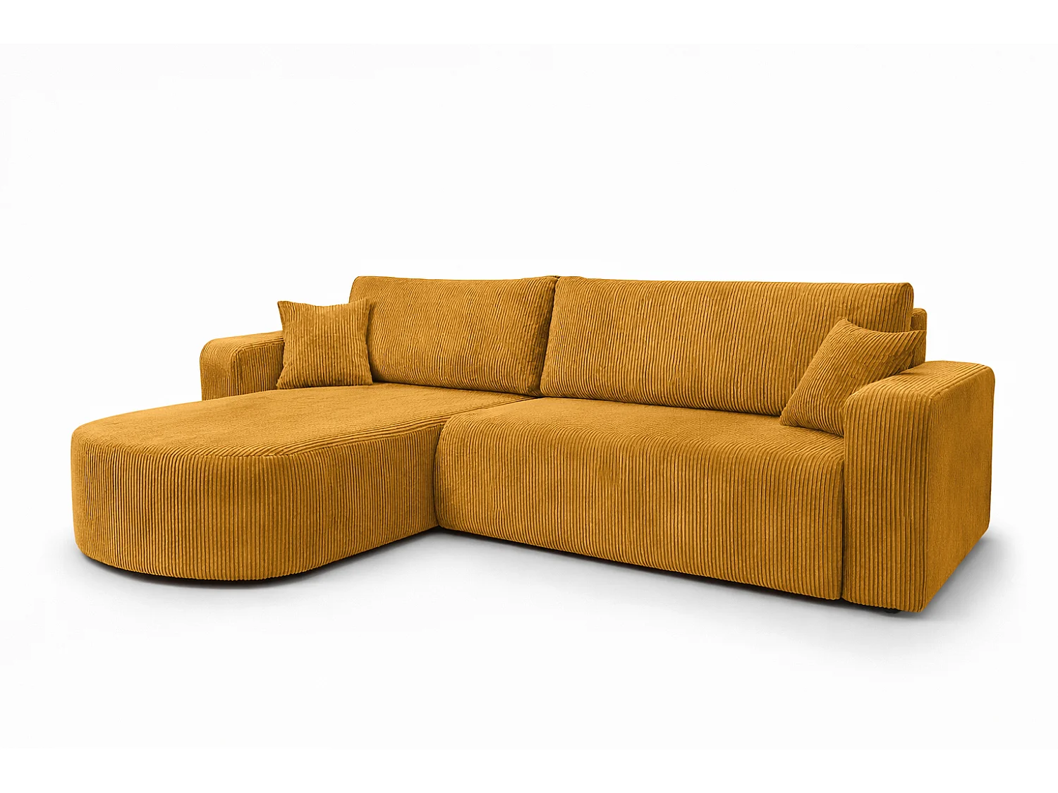 Hoekbank met slaapfunctie, koordstof Poso, Mosterdkleurig, Links, ROUND ONE XL