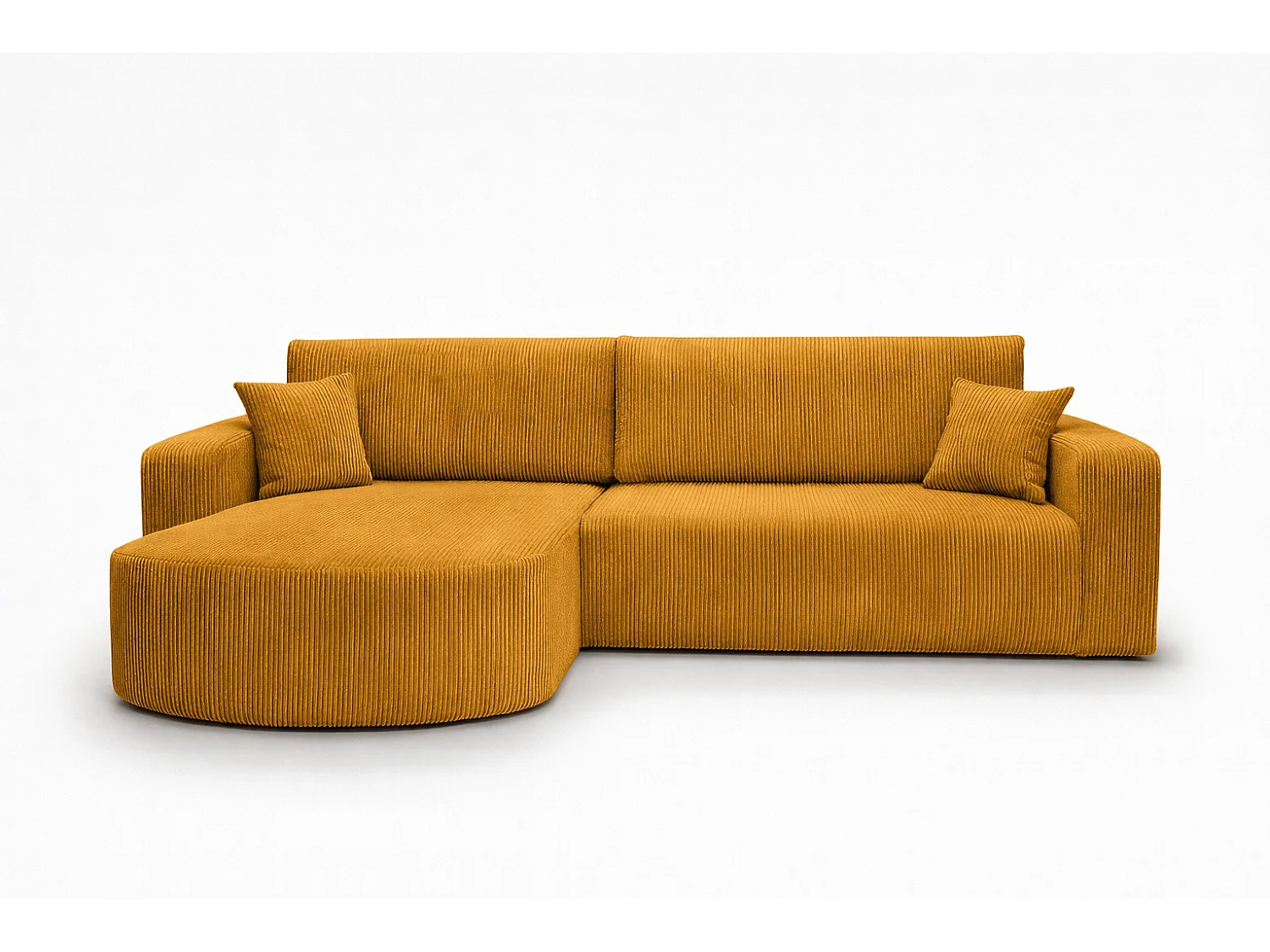 Hoekbank met slaapfunctie, koordstof Poso, Mosterdkleurig, Links, ROUND ONE XL