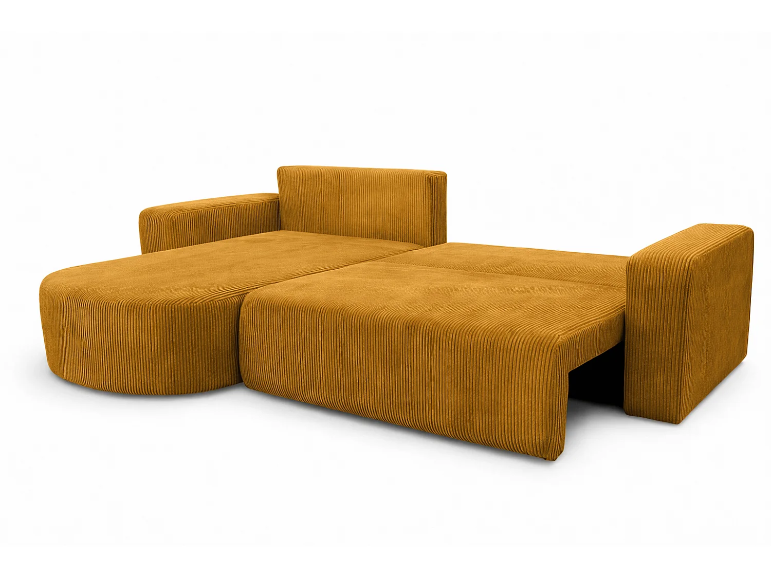 Hoekbank met slaapfunctie, koordstof Poso, Mosterdkleurig, Links, ROUND ONE XL