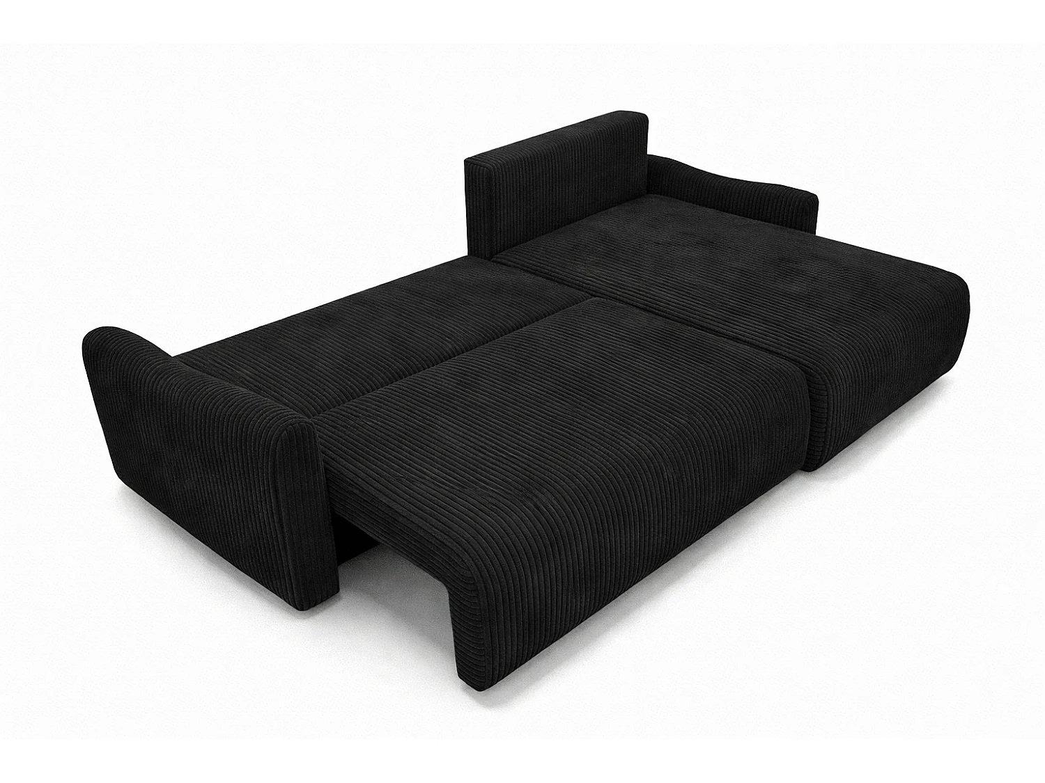 Canapé d’angle avec fonction couchage, tissu en velours côtelé Poso, Noir, Droite, JAPANDI