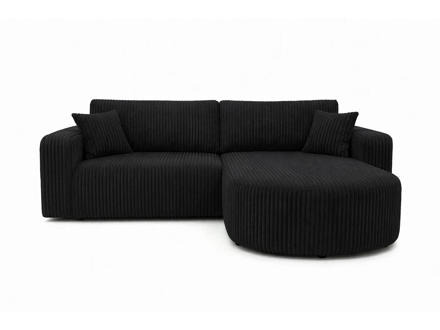 Canapé d’angle avec fonction couchage, tissu en velours côtelé Tilia, Noir, Droite, ROUND ONE