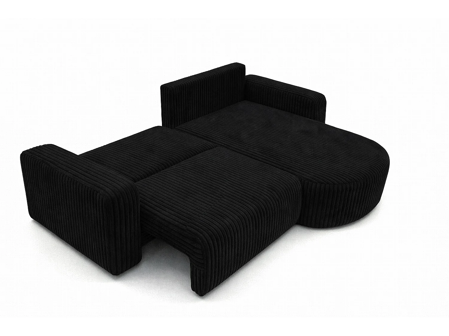 Canapé d’angle avec fonction couchage, tissu en velours côtelé Tilia, Noir, Droite, ROUND ONE