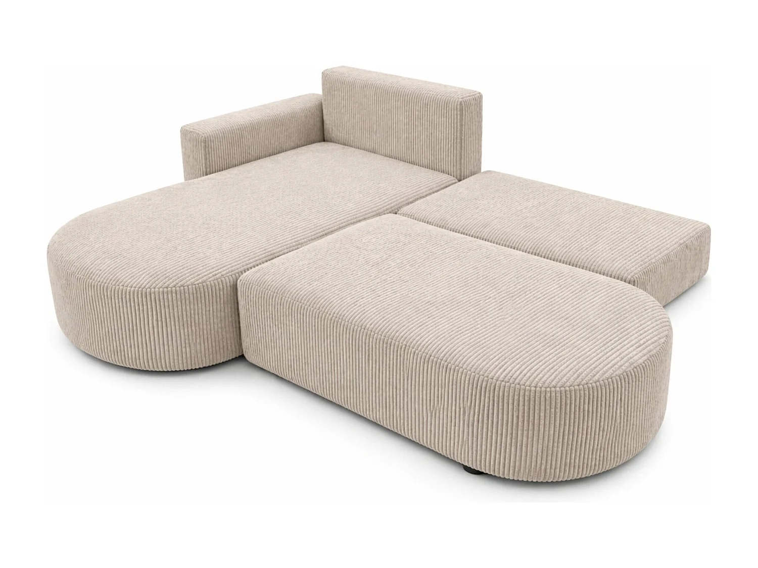 Ecksofa mit Schlaffunktion und Bettkasten, Cordstoff Poso, Dunkelbeige, Links, ROUND ONE OPEN XL