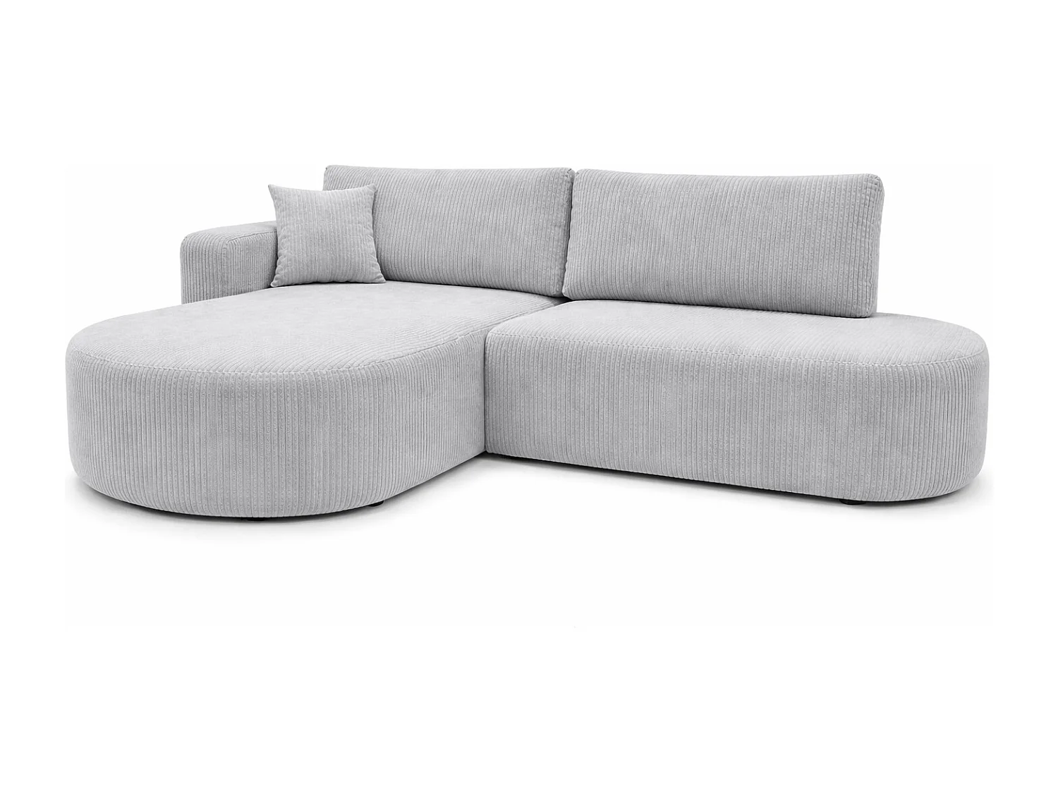Hoekbank met slaapfunctie en opbergruimte, corduroy stof Poso, Lichtgrijs, Links, ROUND ONE OPEN XL