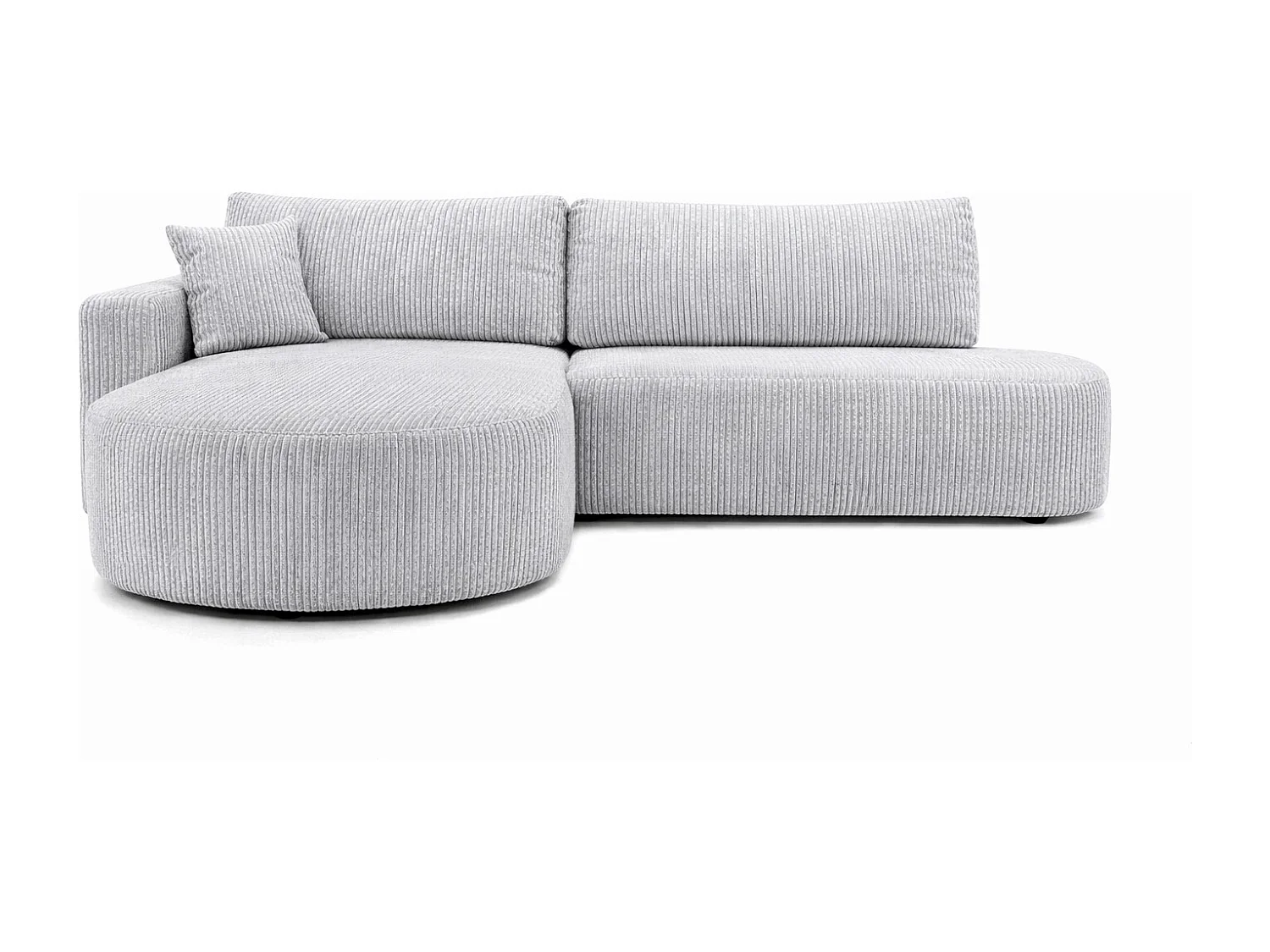 Hoekbank met slaapfunctie en opbergruimte, corduroy stof Poso, Lichtgrijs, Links, ROUND ONE OPEN XL