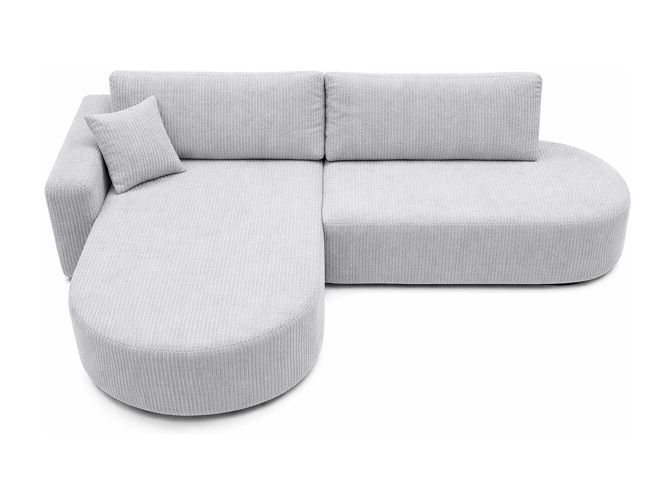 Hoekbank met slaapfunctie en opbergruimte, corduroy stof Poso, Lichtgrijs, Links, ROUND ONE OPEN XL