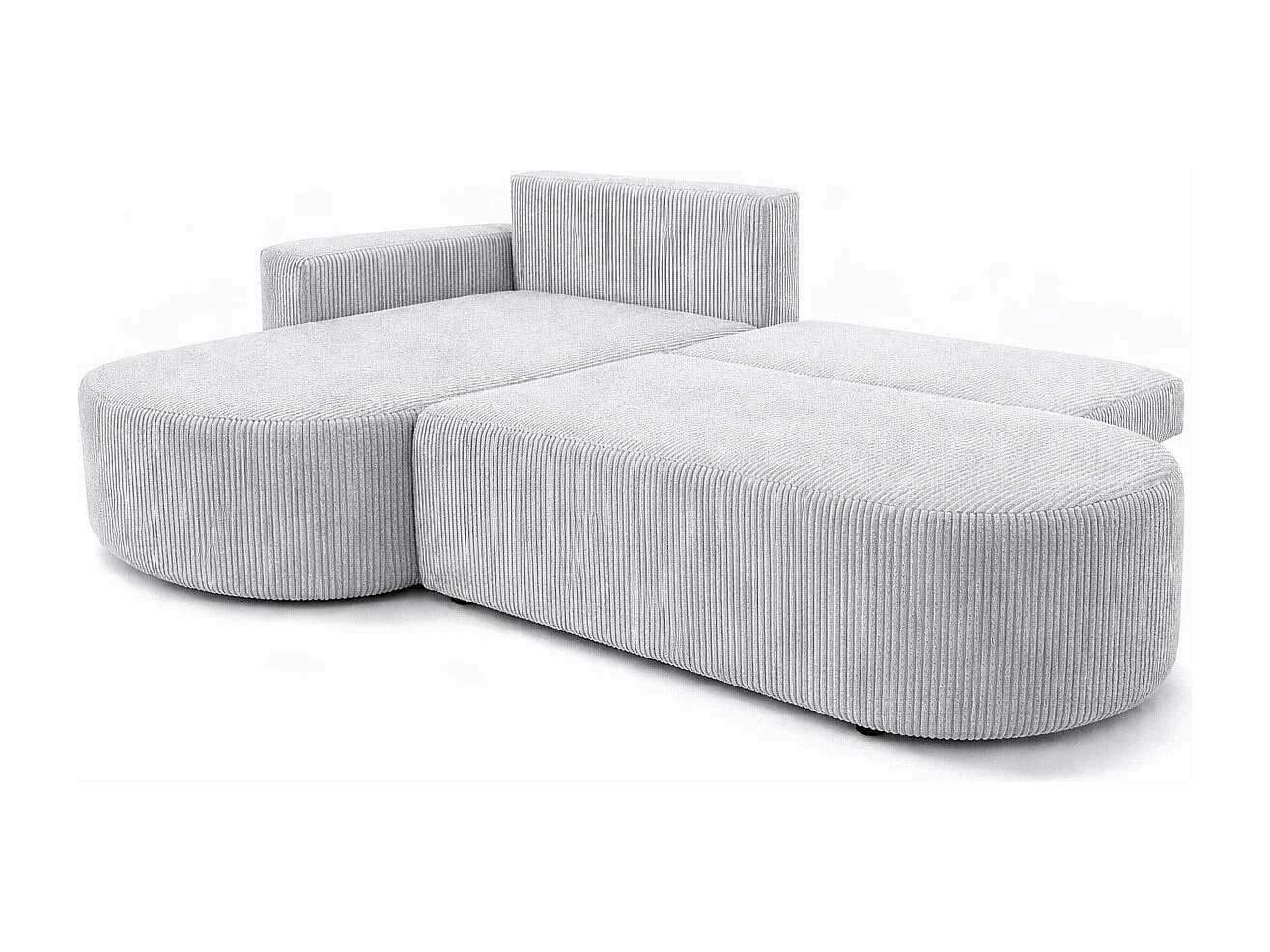 Hoekbank met slaapfunctie en opbergruimte, corduroy stof Poso, Lichtgrijs, Links, ROUND ONE OPEN XL
