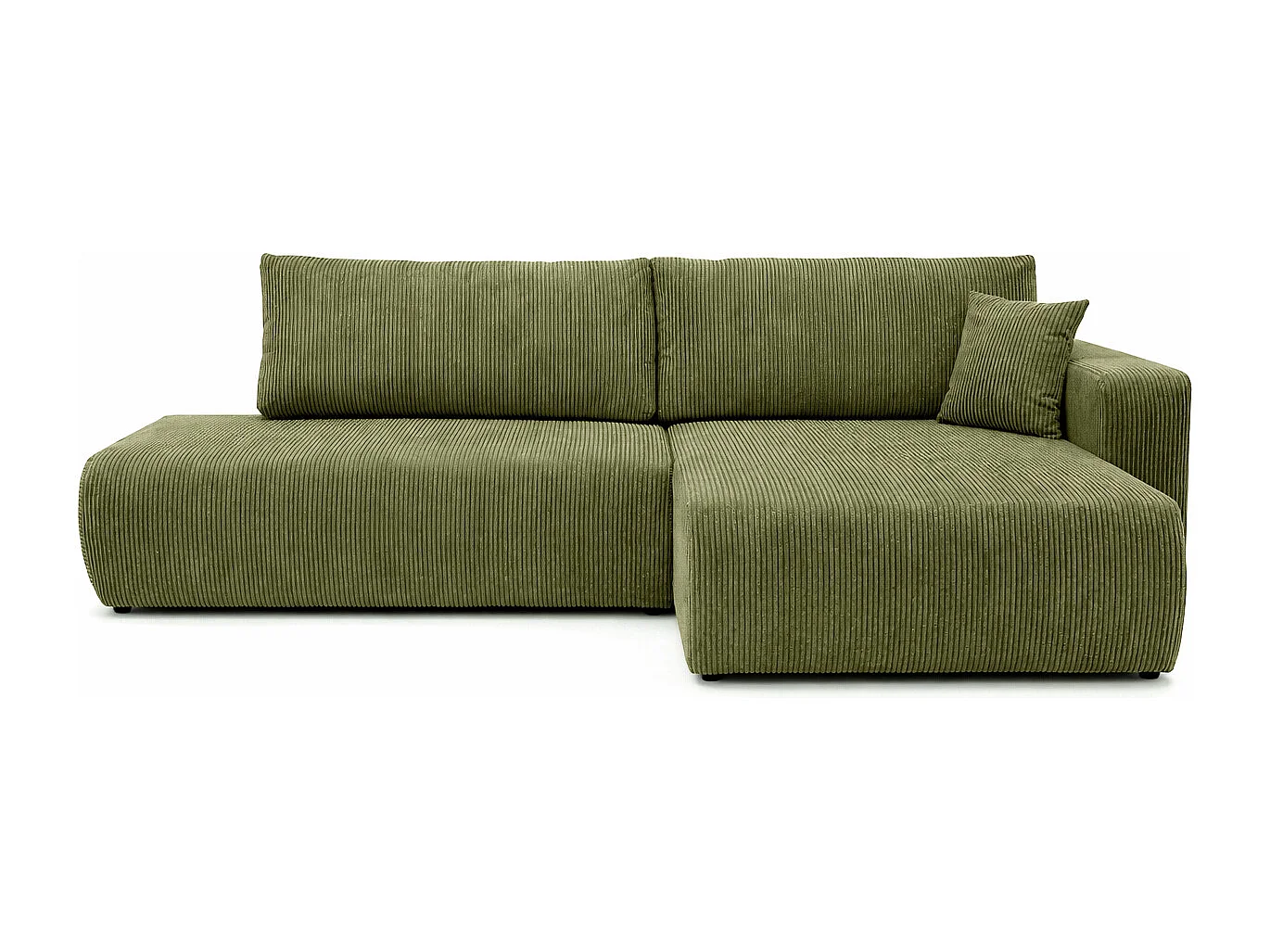 Hoekbank met slaapfunctie en opbergruimte, koordstof Poso, Olijfkleurig, Rechts, OPEN XL