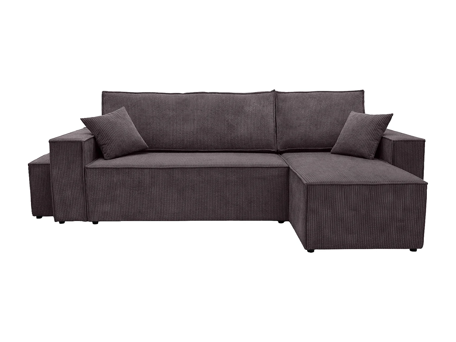 Canapé d’angle avec fonction couchage et pouf, tissu en velours côtelé Poso, Gris foncé, Droite, BEST L avec pouf