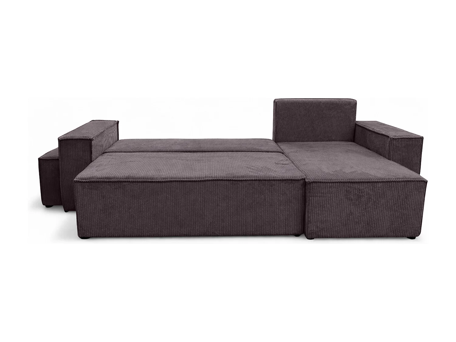Canapé d’angle avec fonction couchage et pouf, tissu en velours côtelé Poso, Gris foncé, Droite, BEST L avec pouf