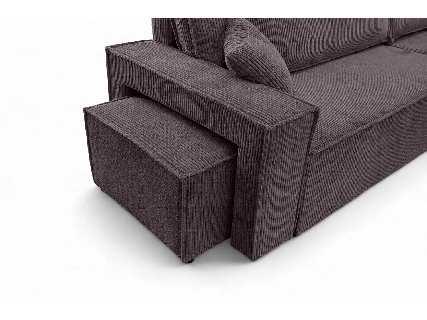 Canapé d’angle avec fonction couchage et pouf, tissu en velours côtelé Poso, Gris foncé, Droite, BEST L avec pouf
