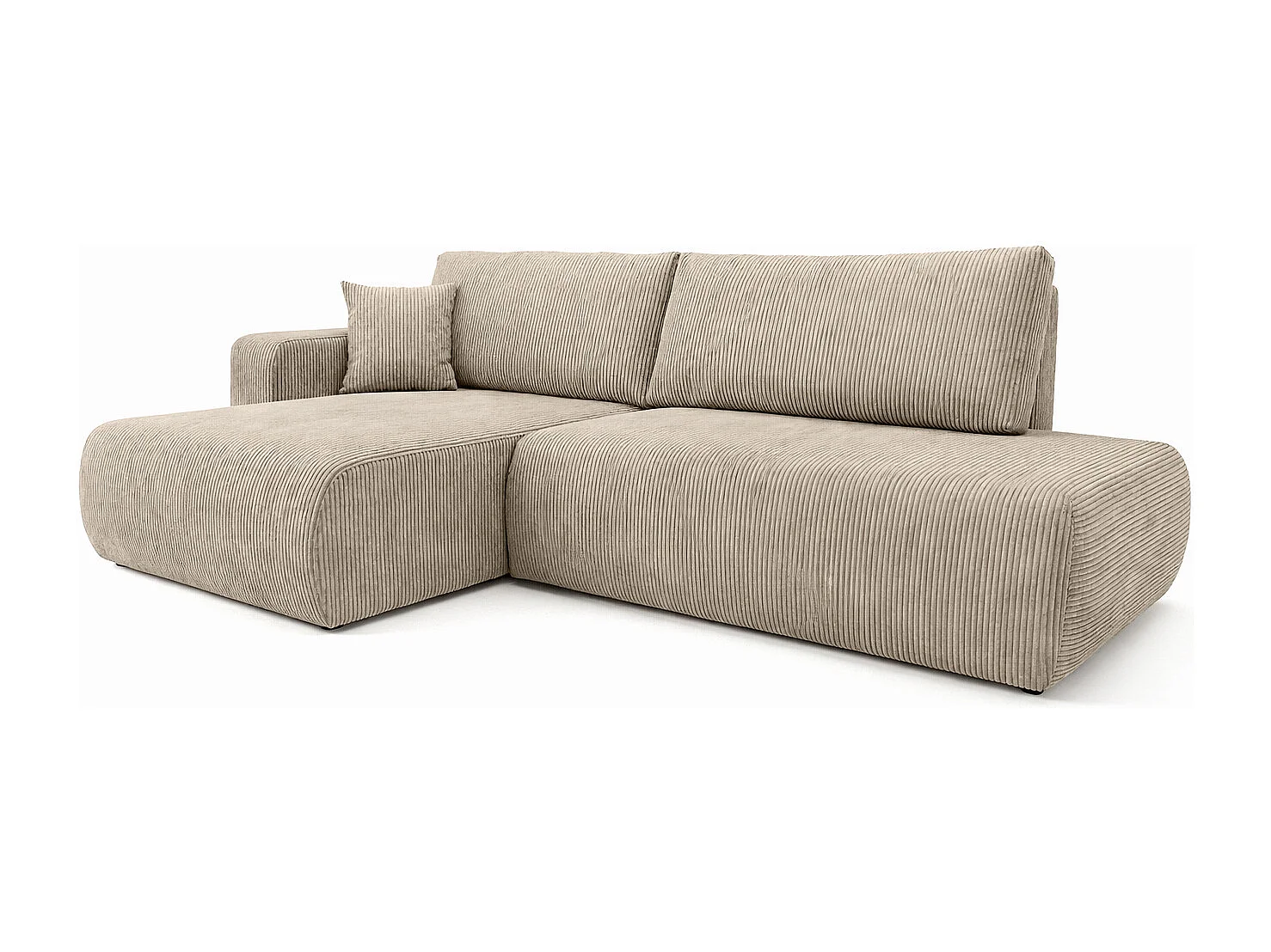 Canapé d’angle avec fonction couchage et coffre de rangement, tissu en velours côtelé Poso, Beige foncé, Gauche, OPEN XL