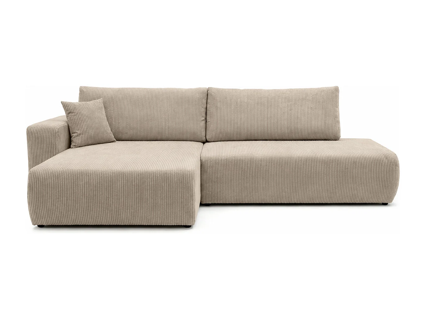 Canapé d’angle avec fonction couchage et coffre de rangement, tissu en velours côtelé Poso, Beige foncé, Gauche, OPEN XL