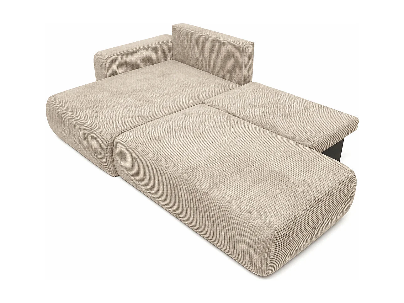 Canapé d’angle avec fonction couchage et coffre de rangement, tissu en velours côtelé Poso, Beige foncé, Gauche, OPEN XL