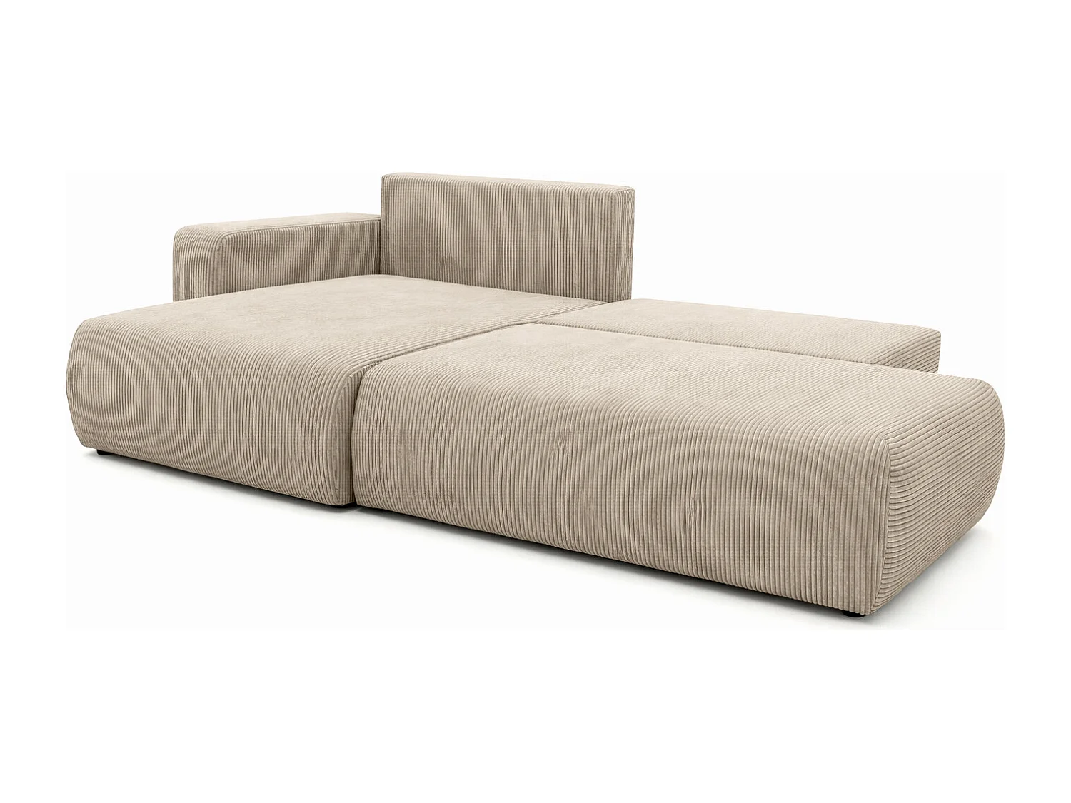 Canapé d’angle avec fonction couchage et coffre de rangement, tissu en velours côtelé Poso, Beige foncé, Gauche, OPEN XL