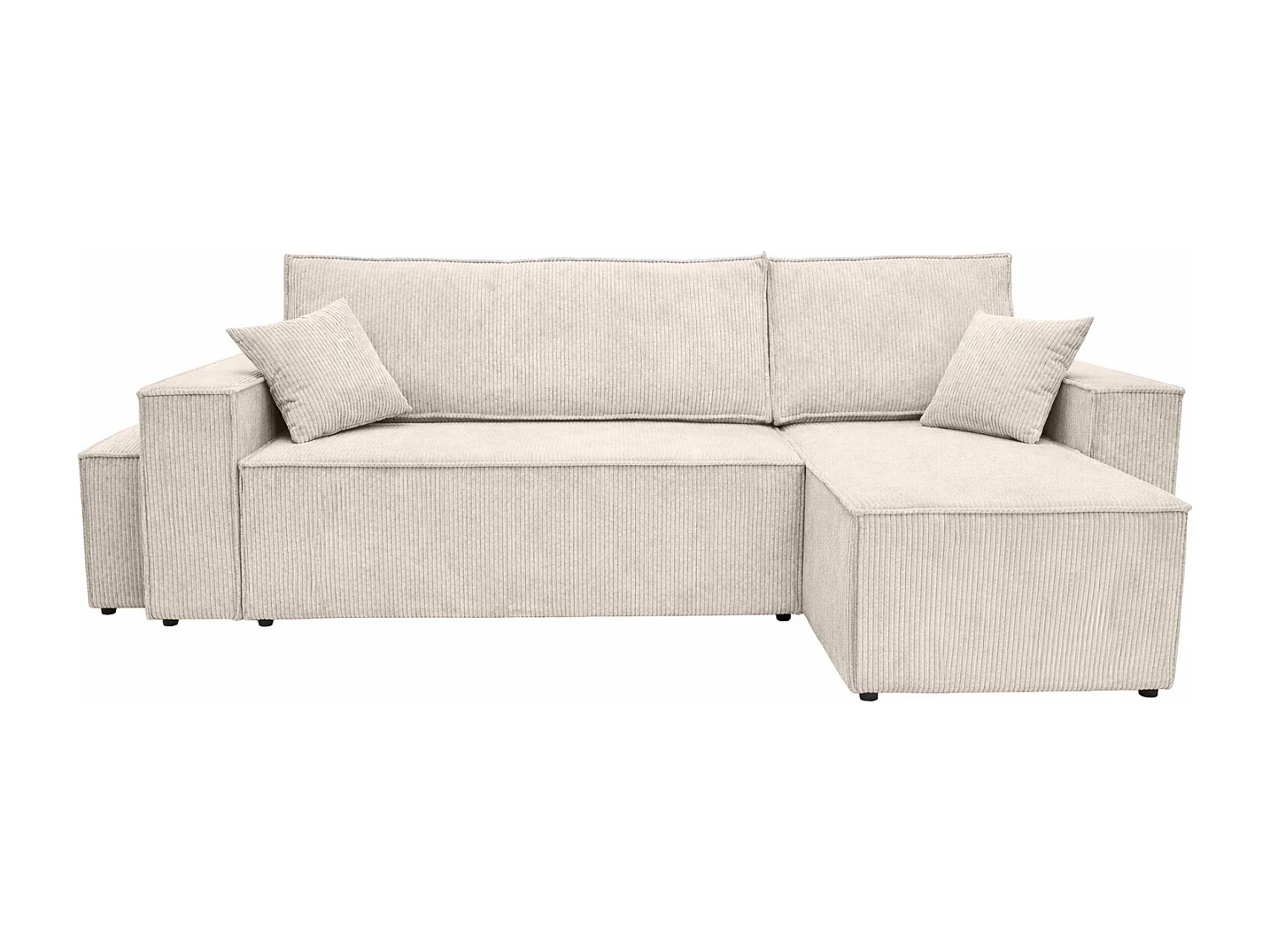 Hoekbank met slaapfunctie en poef, koordstof Poso, Beige, Rechts, BEST L met poef