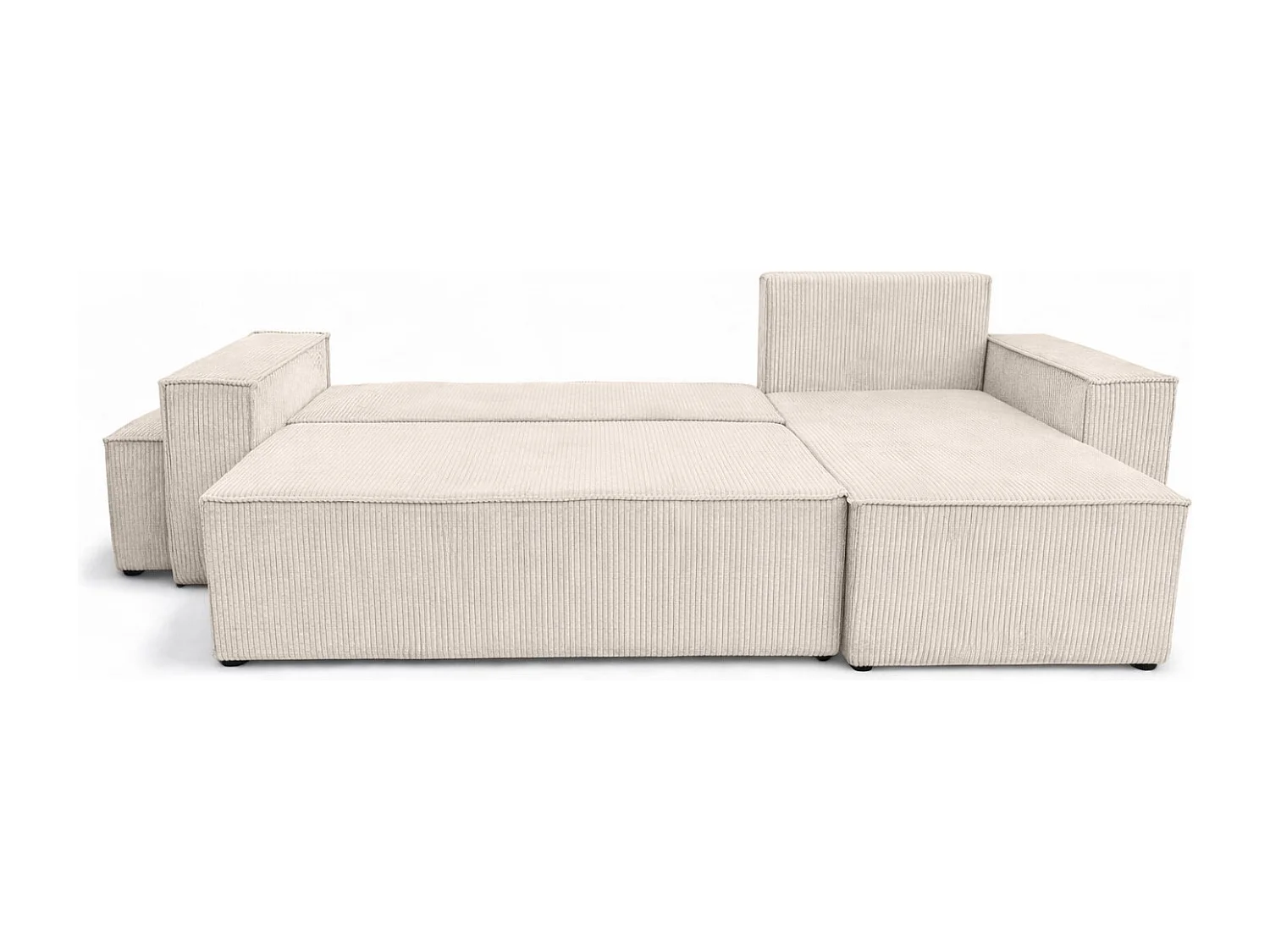 Hoekbank met slaapfunctie en poef, koordstof Poso, Beige, Rechts, BEST L met poef