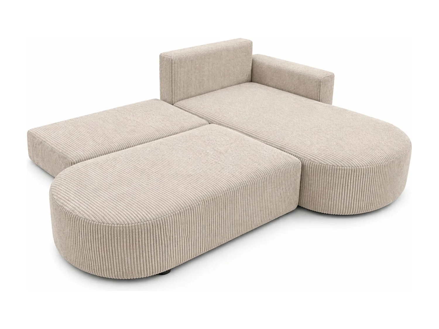 Ecksofa mit Schlaffunktion und Bettkasten, Cordstoff Poso, Dunkelbeige, Rechts, ROUND ONE OPEN XL