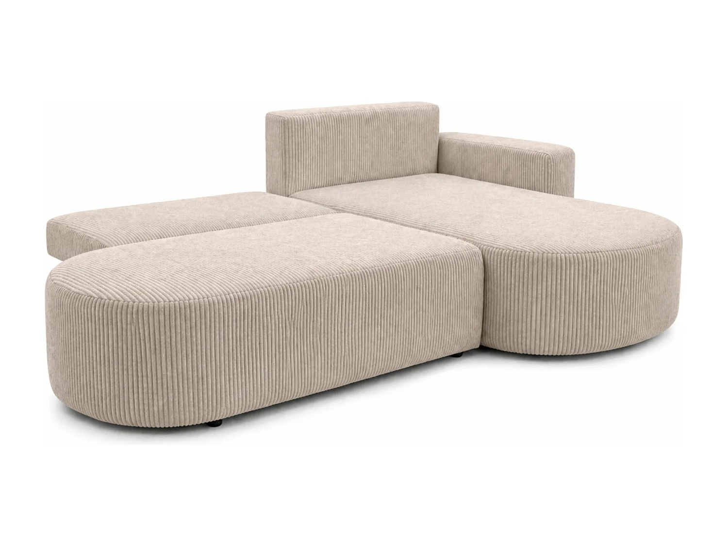 Ecksofa mit Schlaffunktion und Bettkasten, Cordstoff Poso, Dunkelbeige, Rechts, ROUND ONE OPEN XL