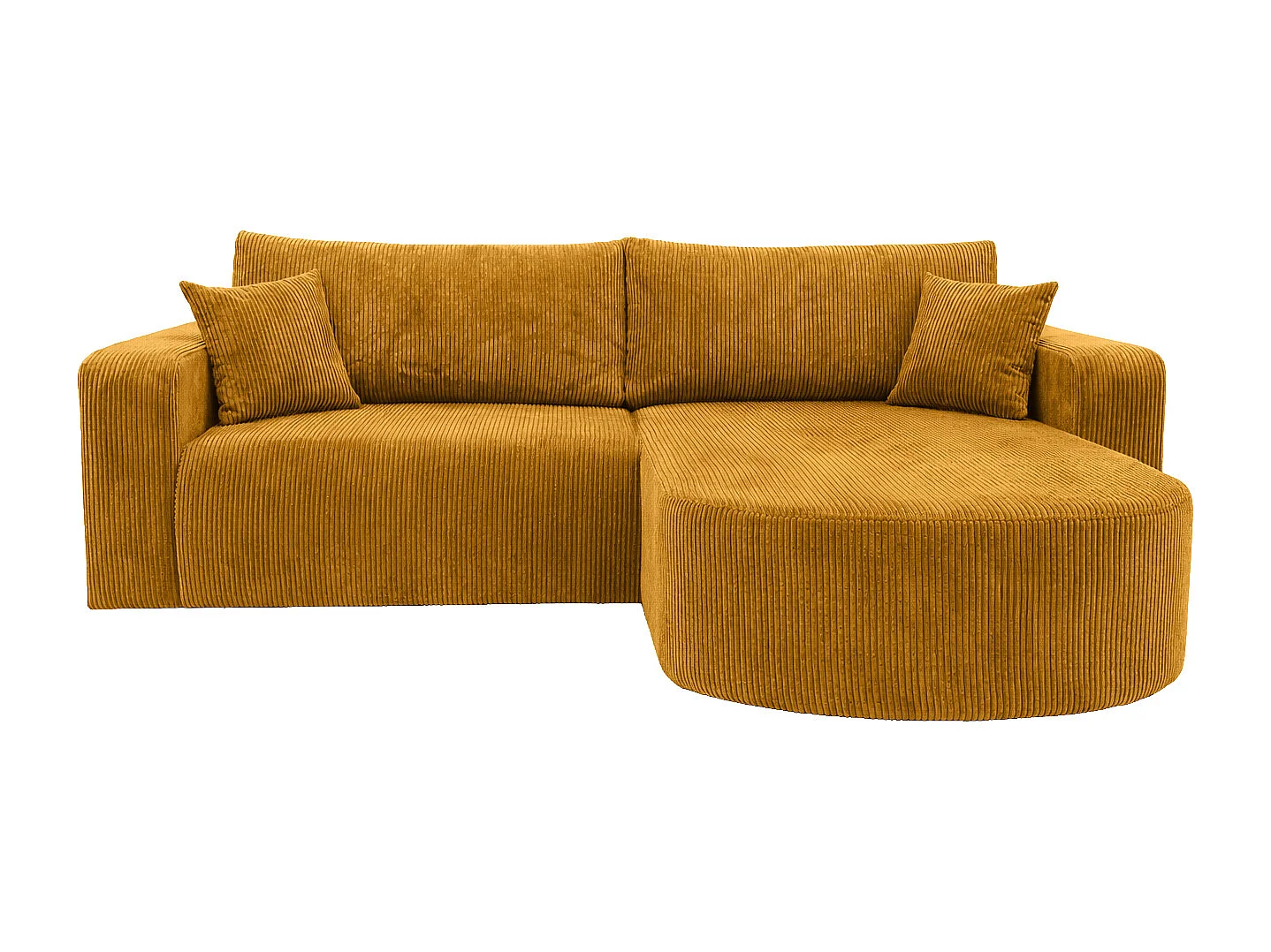 Hoekbank met slaapfunctie, koordstof Poso, Mosterdkleurig, Rechts, ROUND ONE