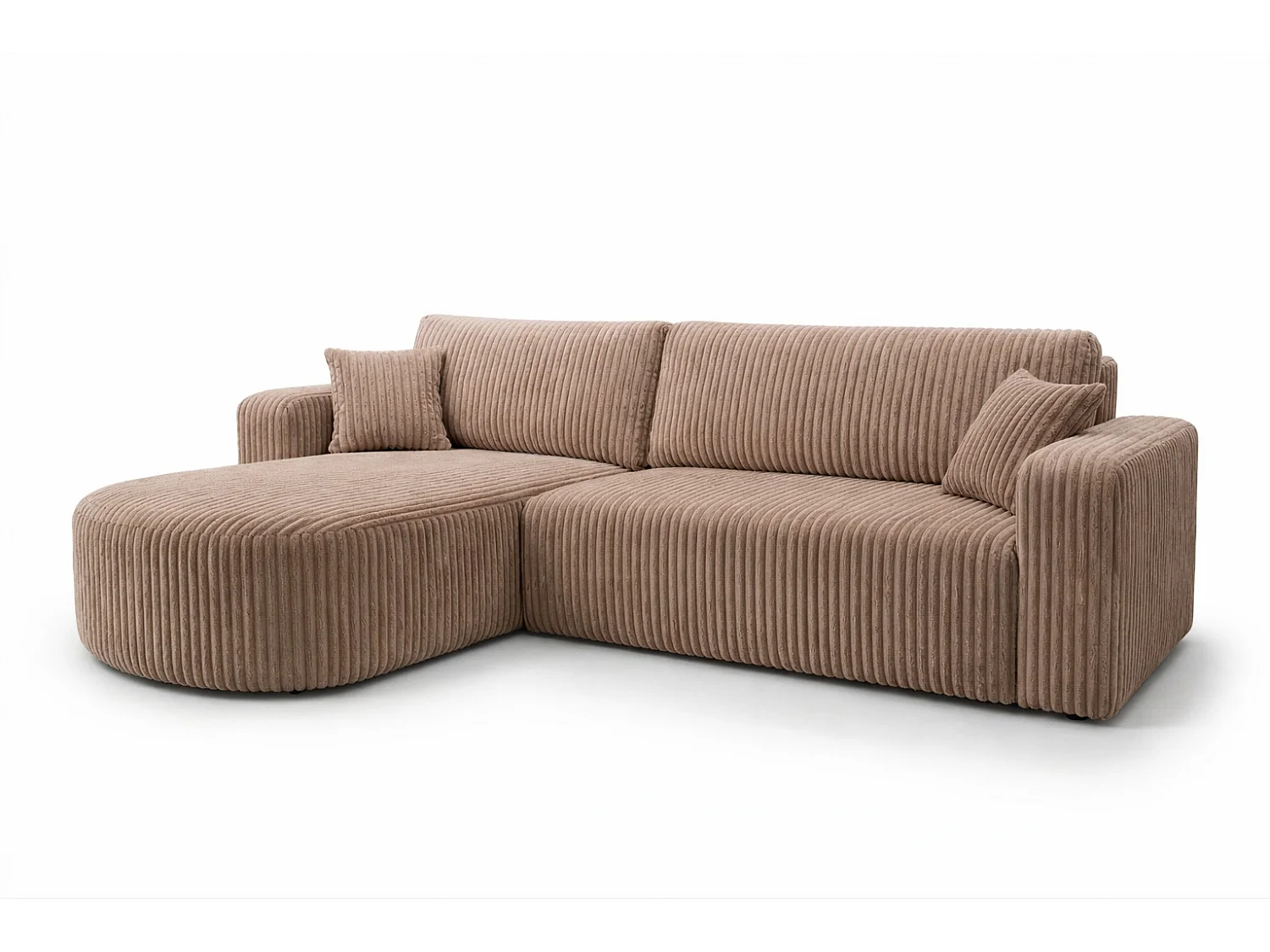 Hoekbank met slaapfunctie, koordstof Tilia, Bruin, Links, ROUND ONE XL