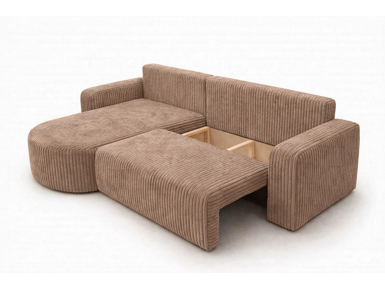 Hoekbank met slaapfunctie, koordstof Tilia, Bruin, Links, ROUND ONE XL