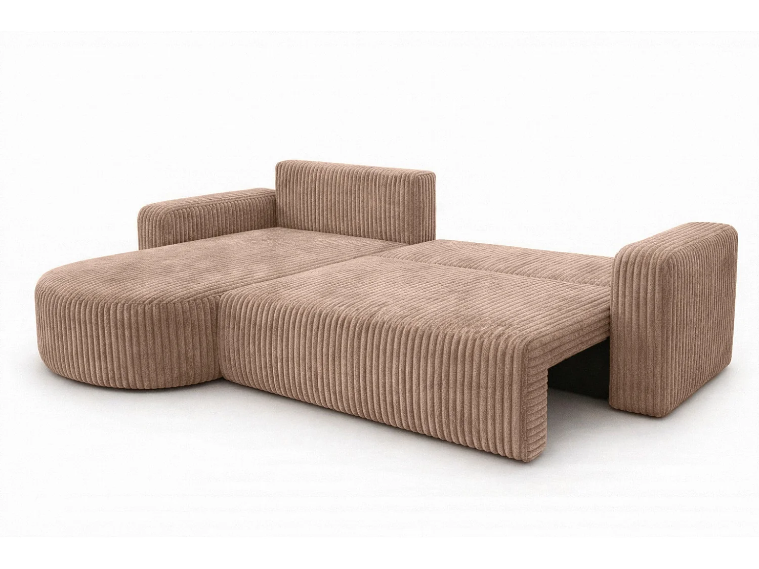 Hoekbank met slaapfunctie, koordstof Tilia, Bruin, Links, ROUND ONE XL