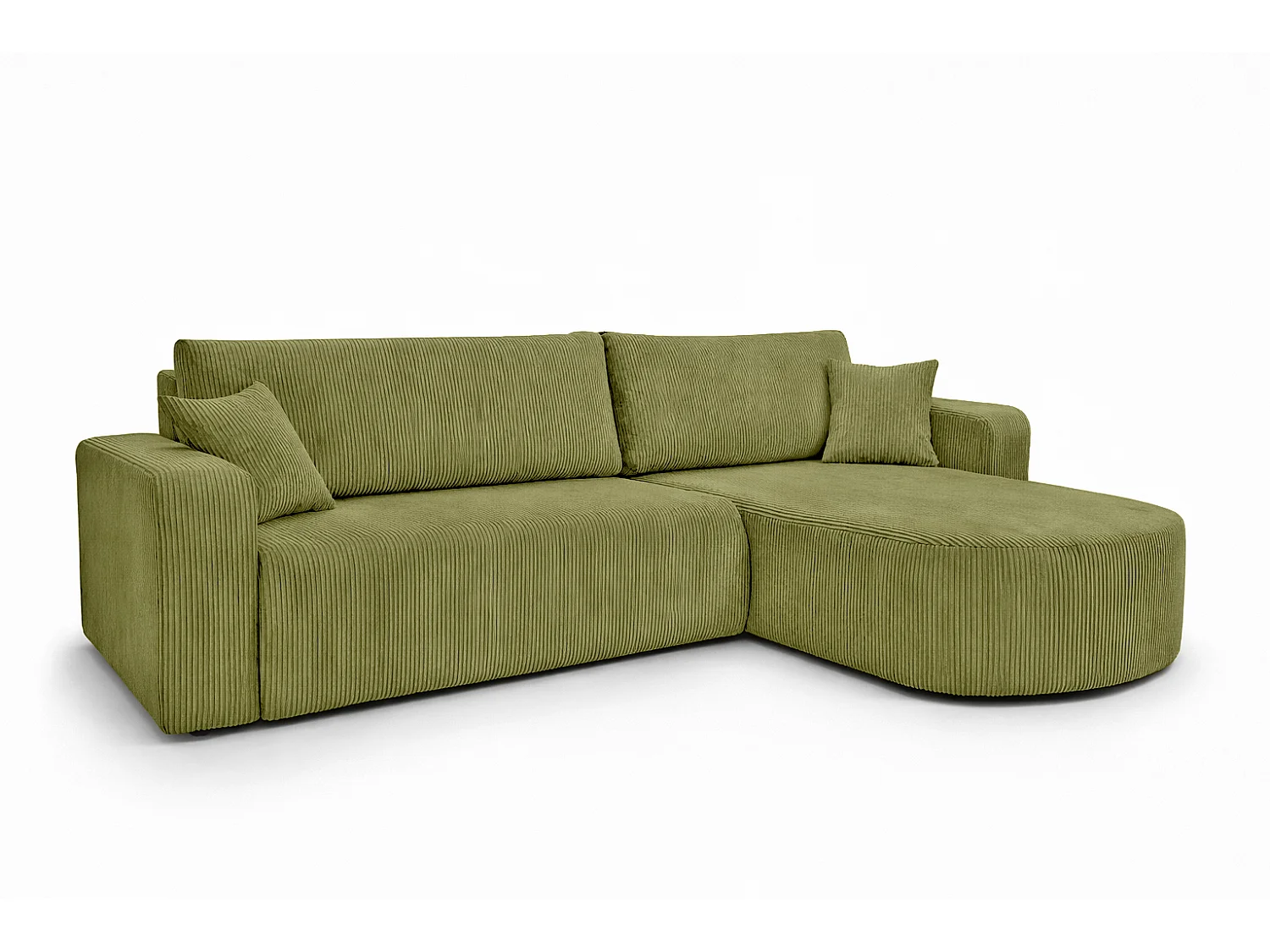 Hoekbank met slaapfunctie, koordstof Poso, Olijfkleurig, Rechts, ROUND ONE XL
