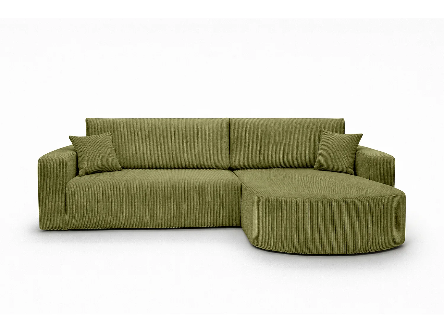 Hoekbank met slaapfunctie, koordstof Poso, Olijfkleurig, Rechts, ROUND ONE XL