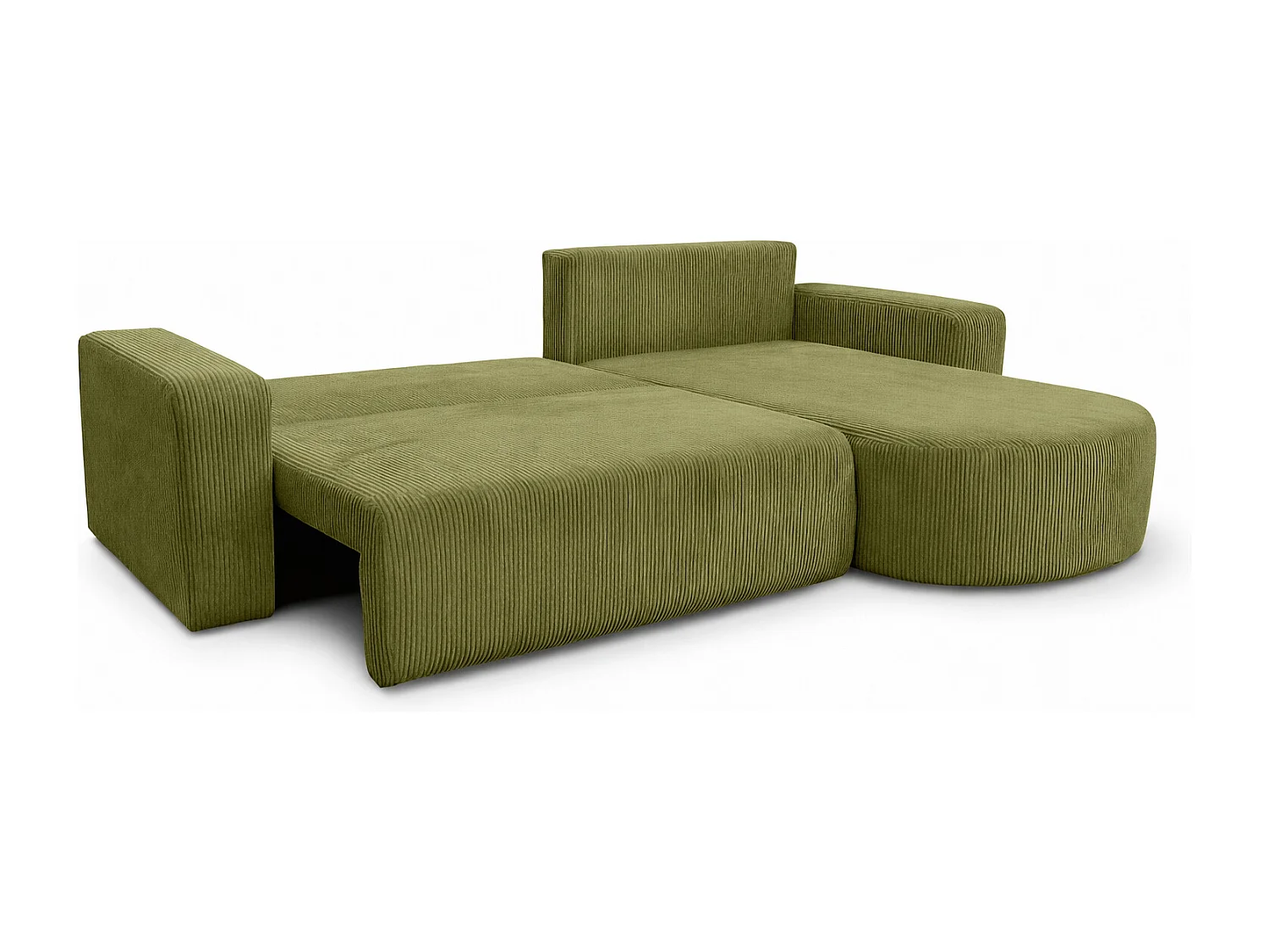 Hoekbank met slaapfunctie, koordstof Poso, Olijfkleurig, Rechts, ROUND ONE XL