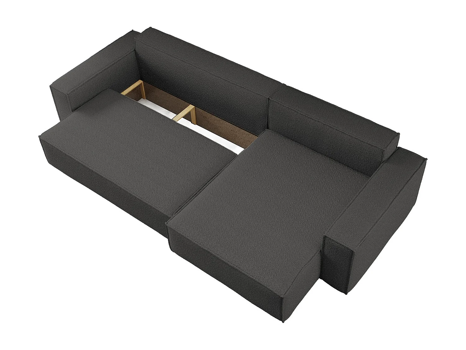 Canapé d’angle en L avec fonction couchage et coffre de rangement, tissu Quelle, Graphite, Droite, BEST XL