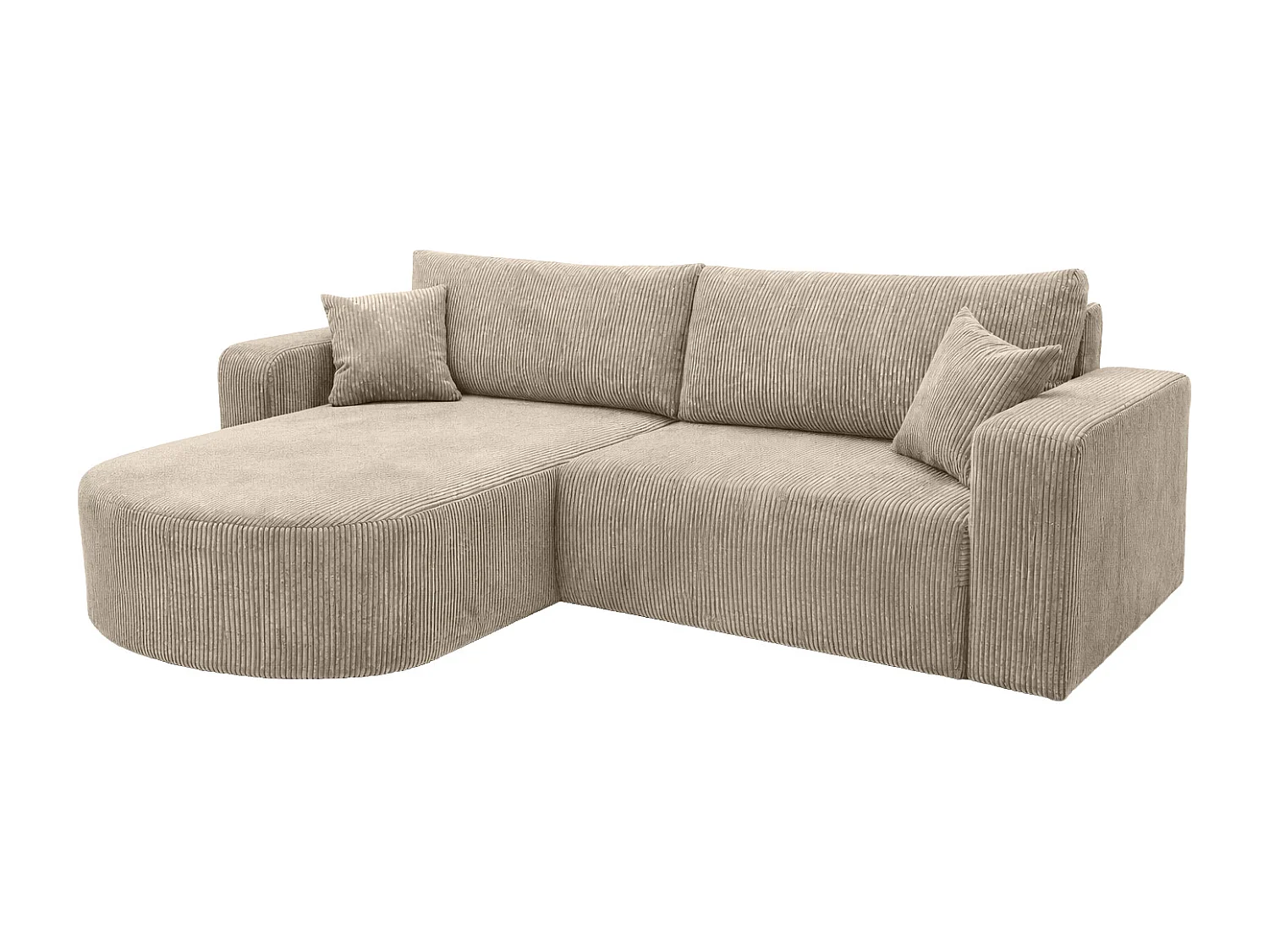 Ecksofa mit Schlaffunktion, Cordstoff Poso, Dunkelbeige, Links, ROUND ONE
