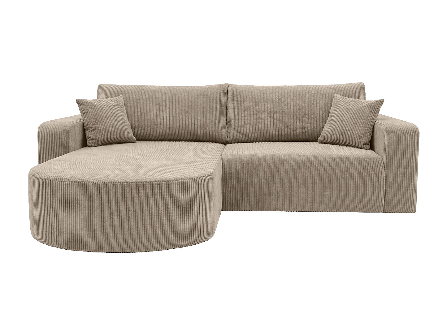 Ecksofa mit Schlaffunktion, Cordstoff Poso, Dunkelbeige, Links, ROUND ONE