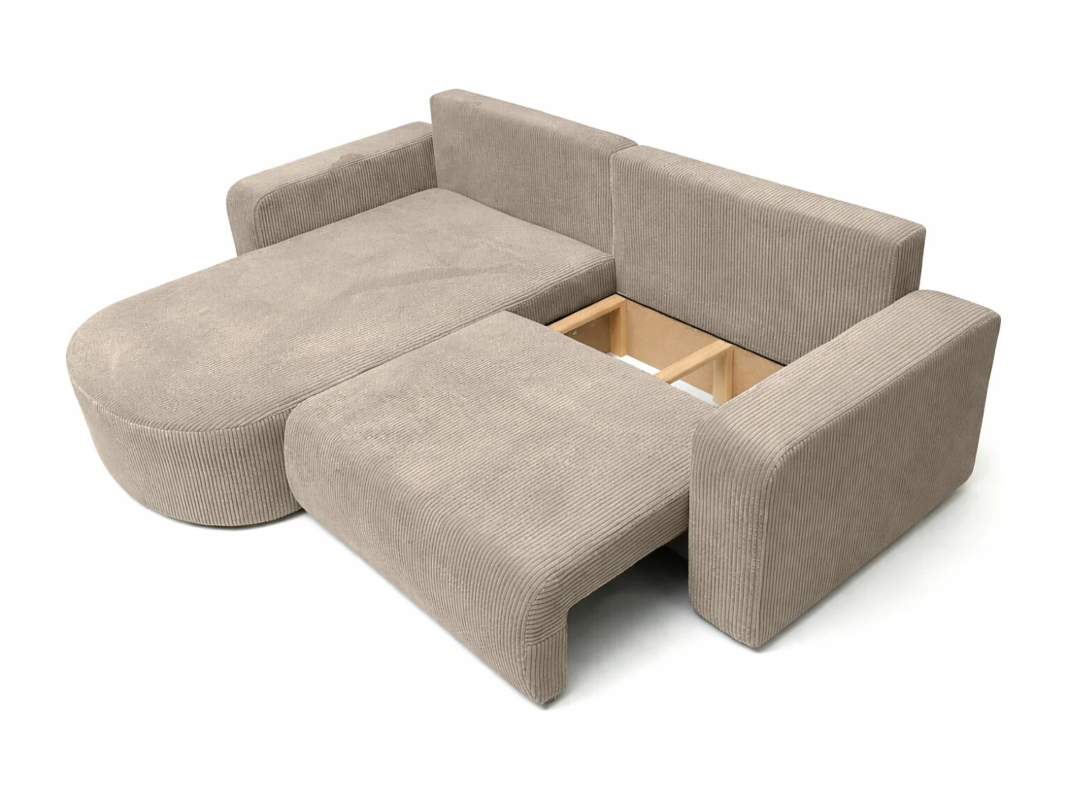 Ecksofa mit Schlaffunktion, Cordstoff Poso, Dunkelbeige, Links, ROUND ONE