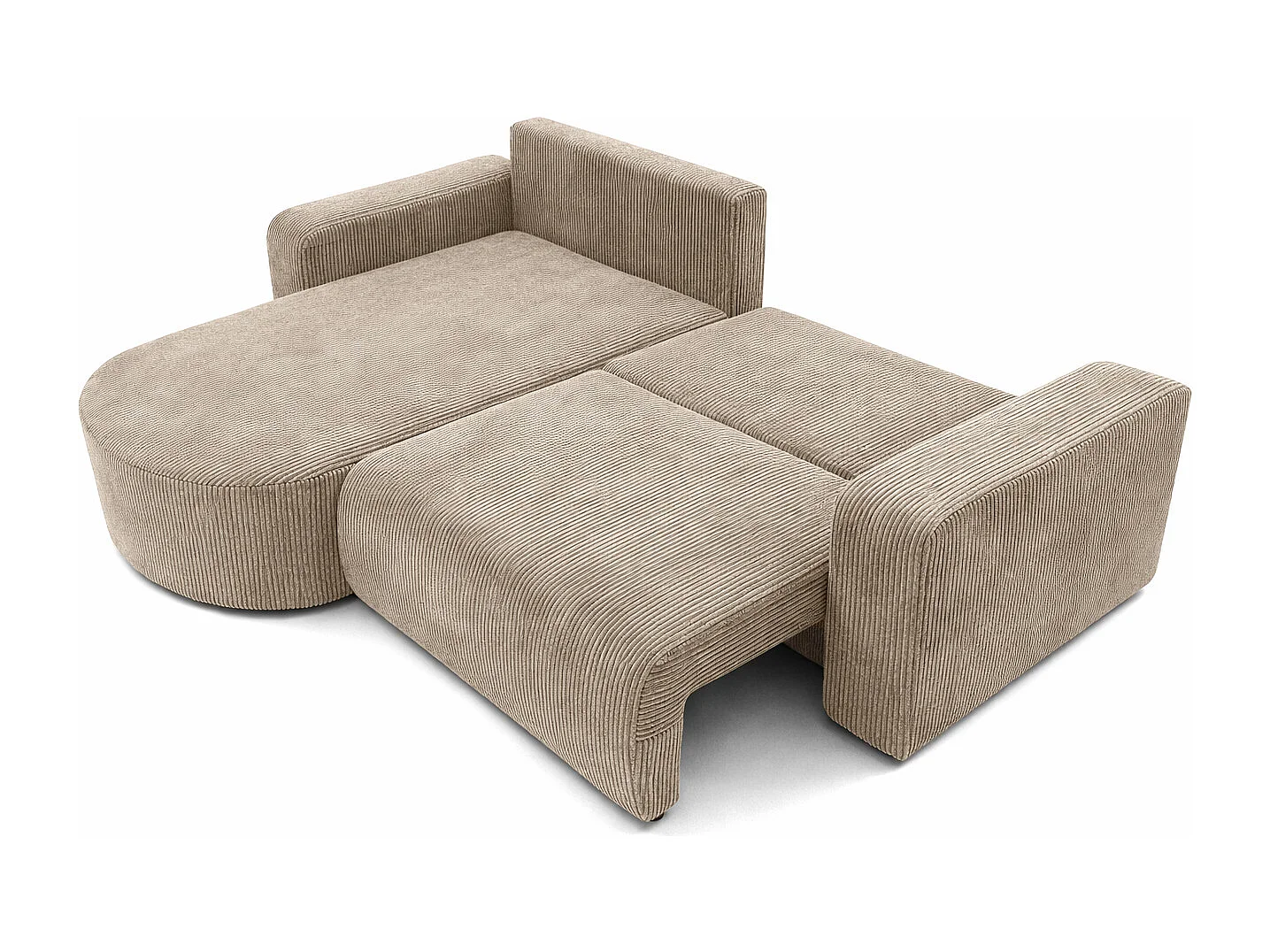 Ecksofa mit Schlaffunktion, Cordstoff Poso, Dunkelbeige, Links, ROUND ONE