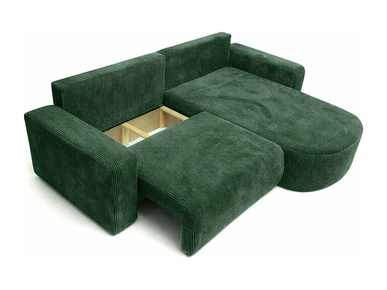 Hoekbank met slaapfunctie, koordstof Poso, Groen, Rechts, ROUND ONE
