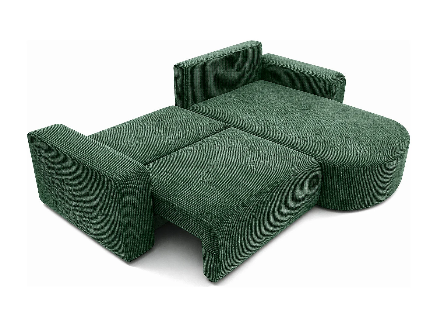Hoekbank met slaapfunctie, koordstof Poso, Groen, Rechts, ROUND ONE