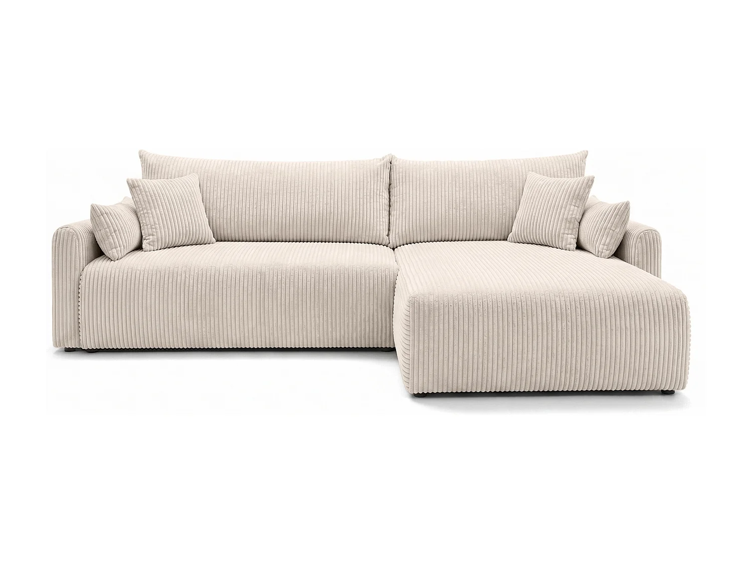 Canapé d’angle avec fonction couchage, tissu en velours côtelé Poso, Beige, Droite, JAPANDI