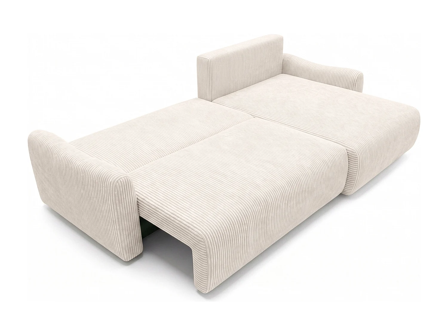 Canapé d’angle avec fonction couchage, tissu en velours côtelé Poso, Beige, Droite, JAPANDI