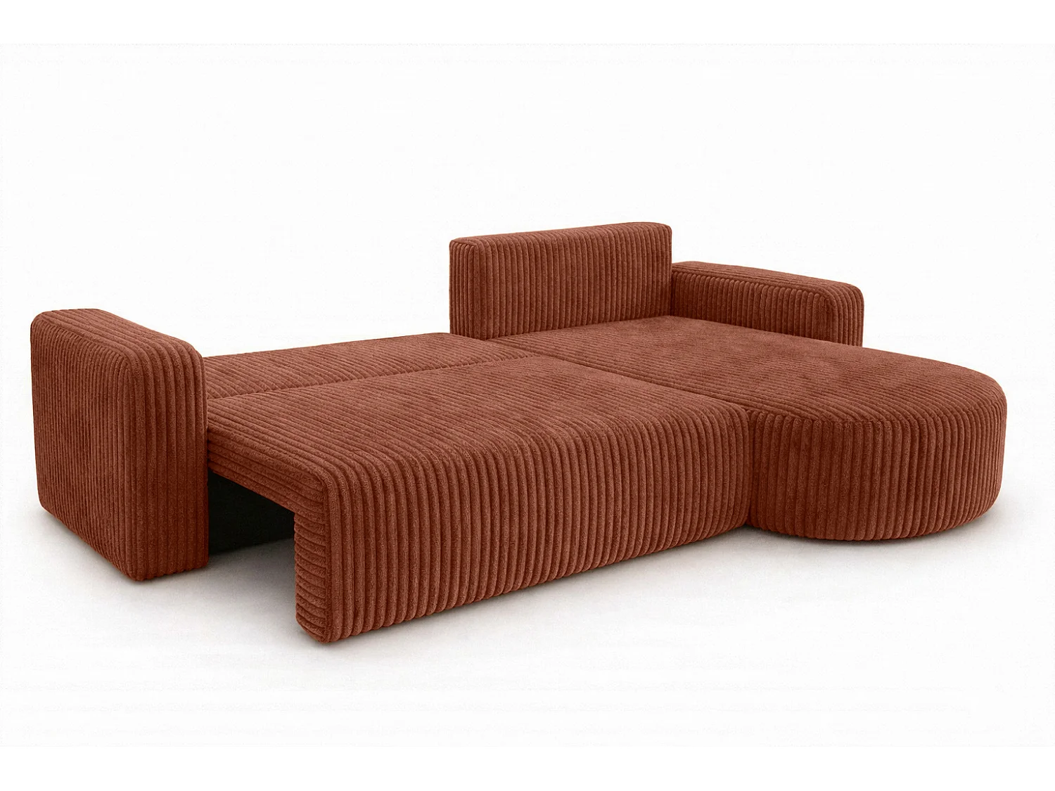 Hoekbank met slaapfunctie, koordstof Tilia, Koper, Rechts, ROUND ONE XL