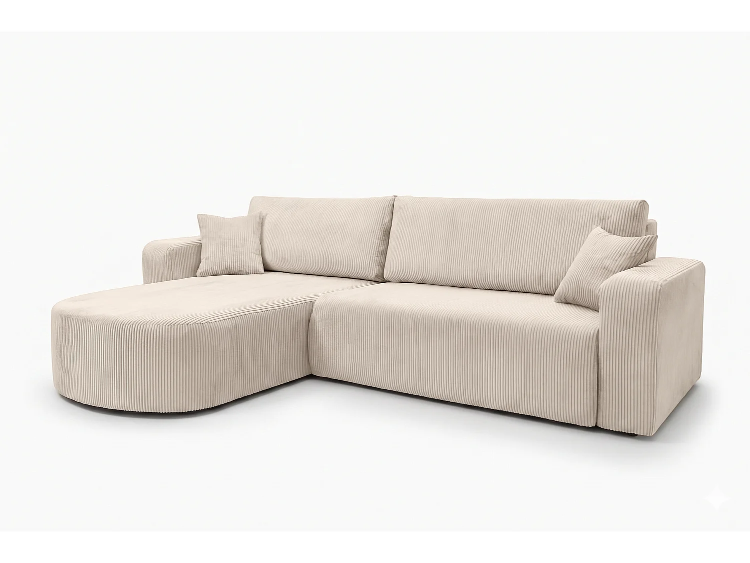 Hoekbank met slaapfunctie, koordstof Poso, Beige, Links, ROUND ONE XL