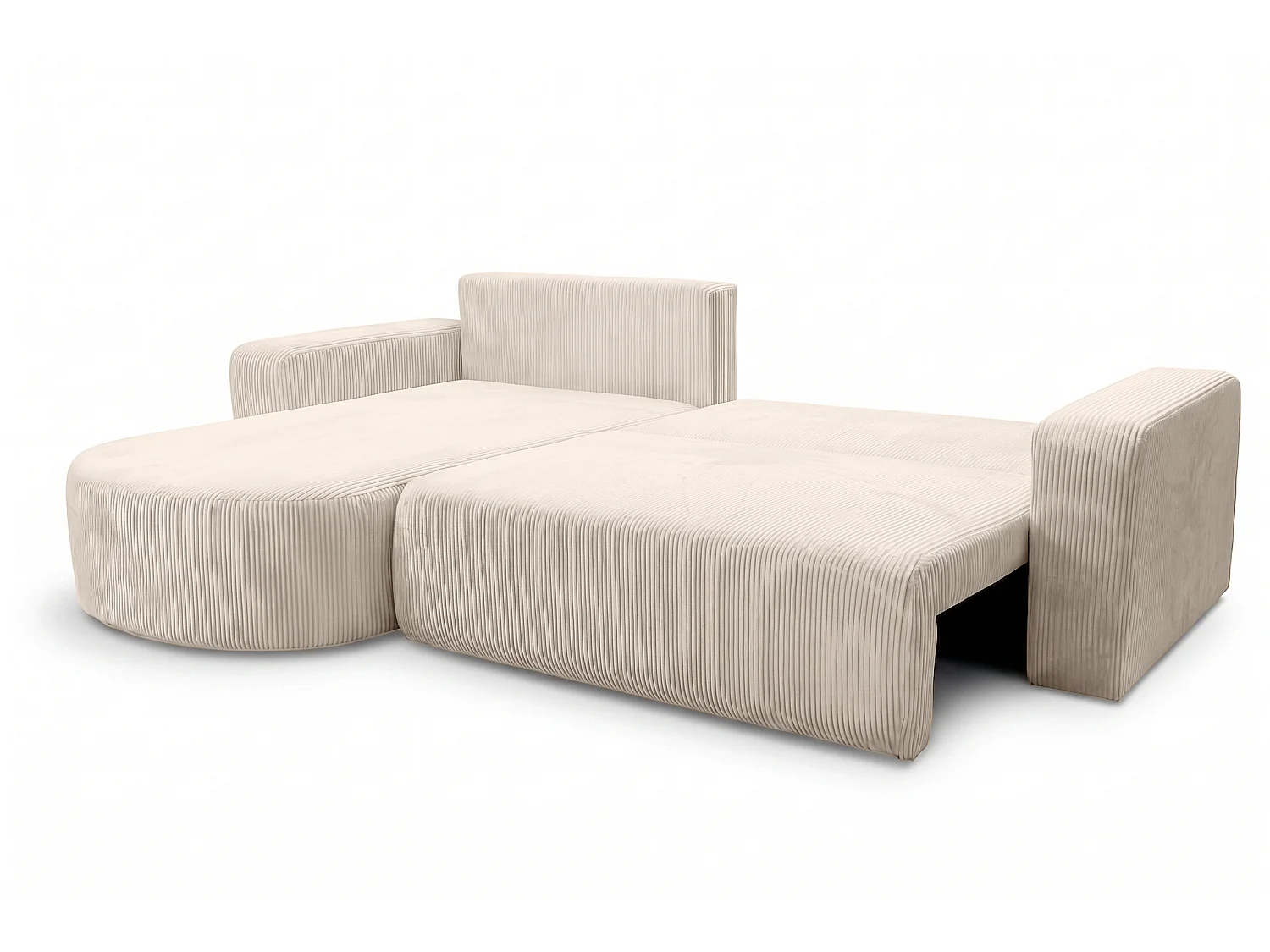 Hoekbank met slaapfunctie, koordstof Poso, Beige, Links, ROUND ONE XL