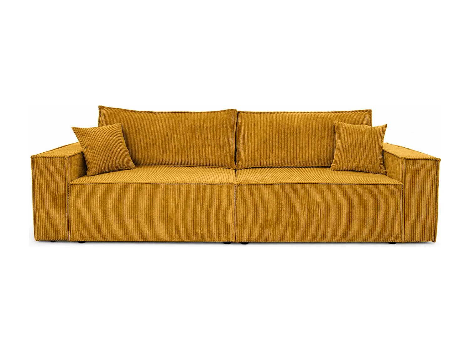 Canapé avec fonction couchage et coffre de rangement, tissu en velours côtelé Poso, Couleur moutarde, BEST SCORNER