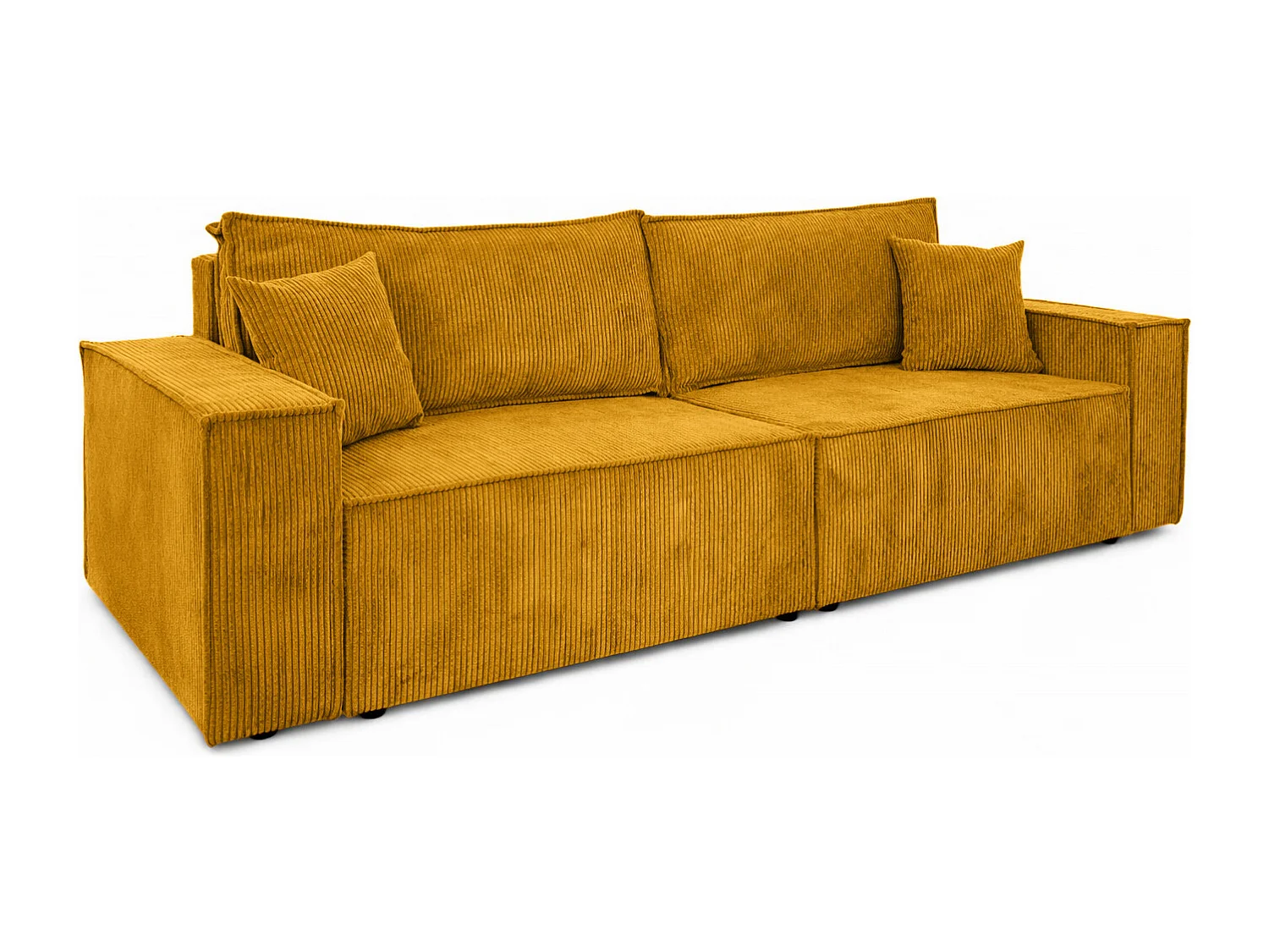 Canapé avec fonction couchage et coffre de rangement, tissu en velours côtelé Poso, Couleur moutarde, BEST SCORNER