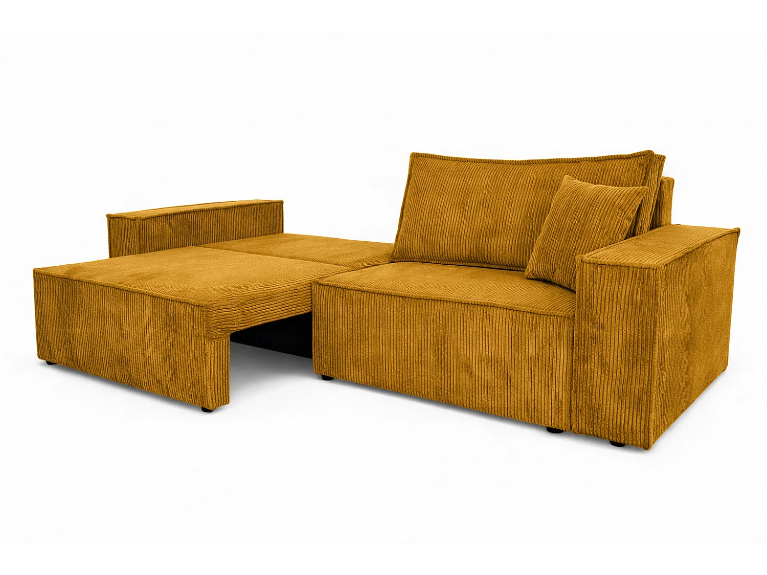 Canapé avec fonction couchage et coffre de rangement, tissu en velours côtelé Poso, Couleur moutarde, BEST SCORNER
