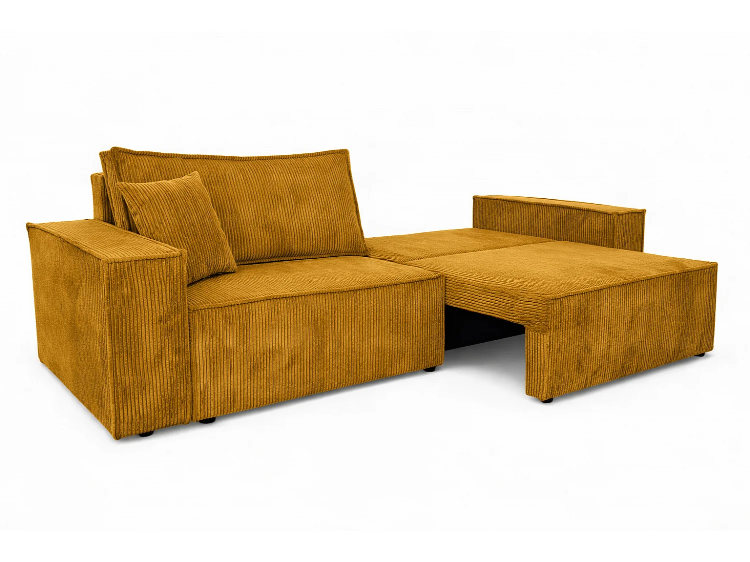 Canapé avec fonction couchage et coffre de rangement, tissu en velours côtelé Poso, Couleur moutarde, BEST SCORNER