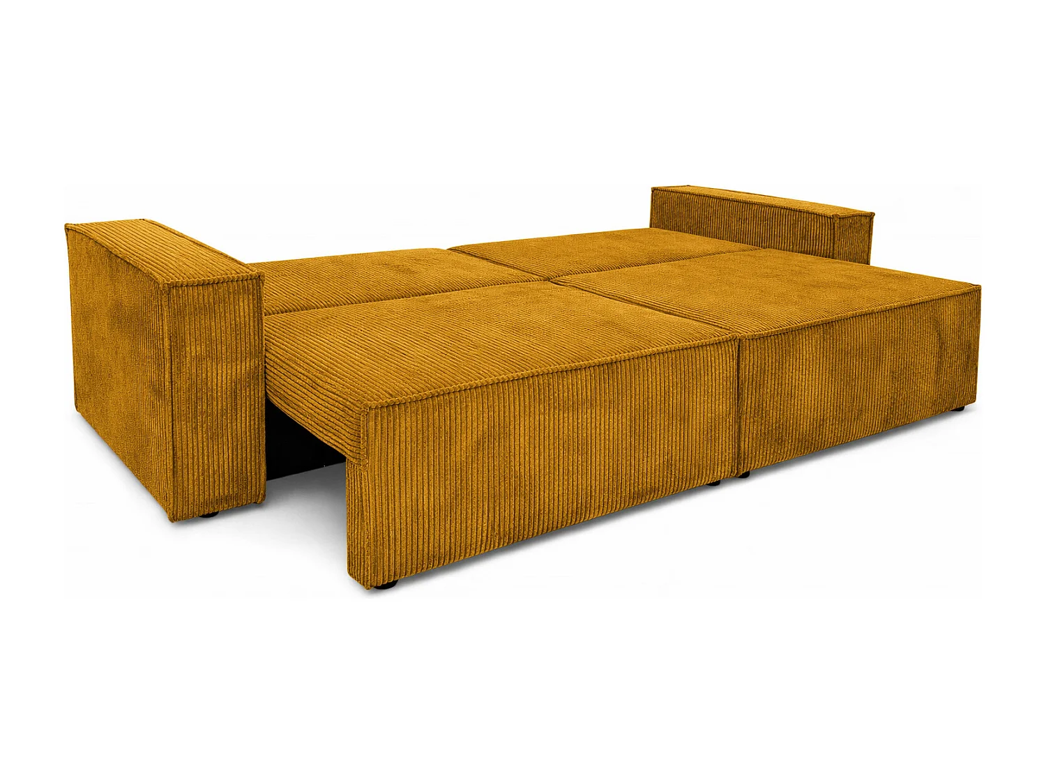 Canapé avec fonction couchage et coffre de rangement, tissu en velours côtelé Poso, Couleur moutarde, BEST SCORNER