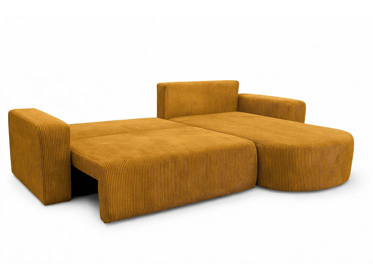 Hoekbank met slaapfunctie, koordstof Poso, Mosterdkleurig, Rechts, ROUND ONE XL
