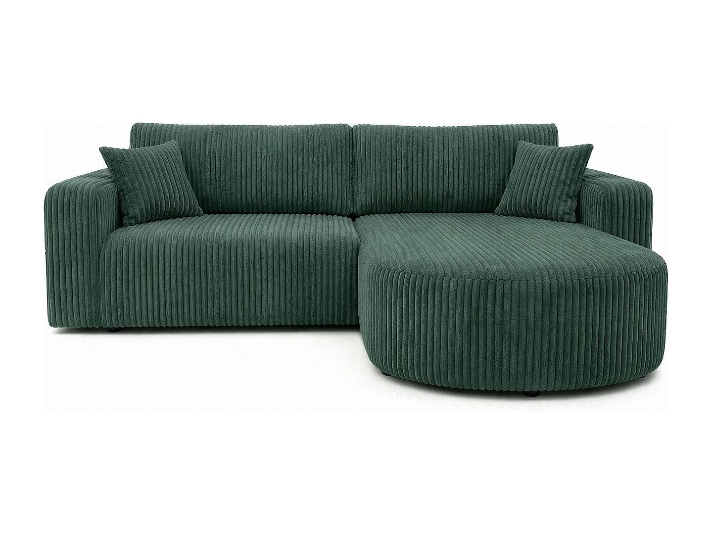Canapé d’angle avec fonction couchage, tissu en velours côtelé Tilia, Vert, Droite, ROUND ONE