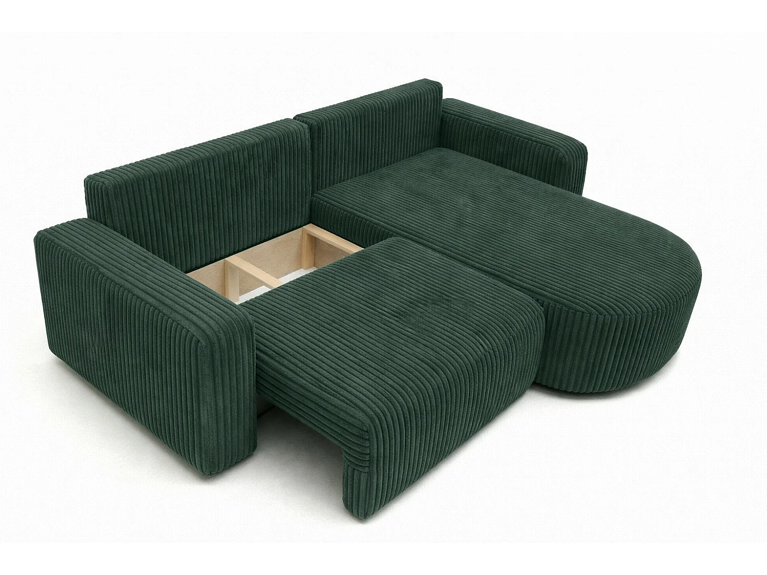 Canapé d’angle avec fonction couchage, tissu en velours côtelé Tilia, Vert, Droite, ROUND ONE